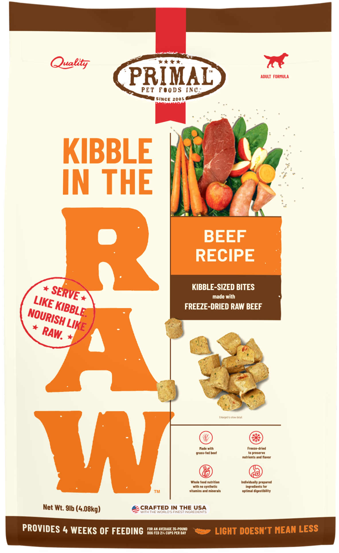 Primal Canine Beef Kibble in the Raw