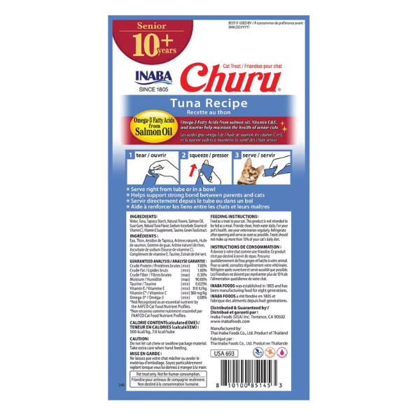 Inaba Churu For Senior Cat Tuna Recipe - 4PCS/PK - 56g