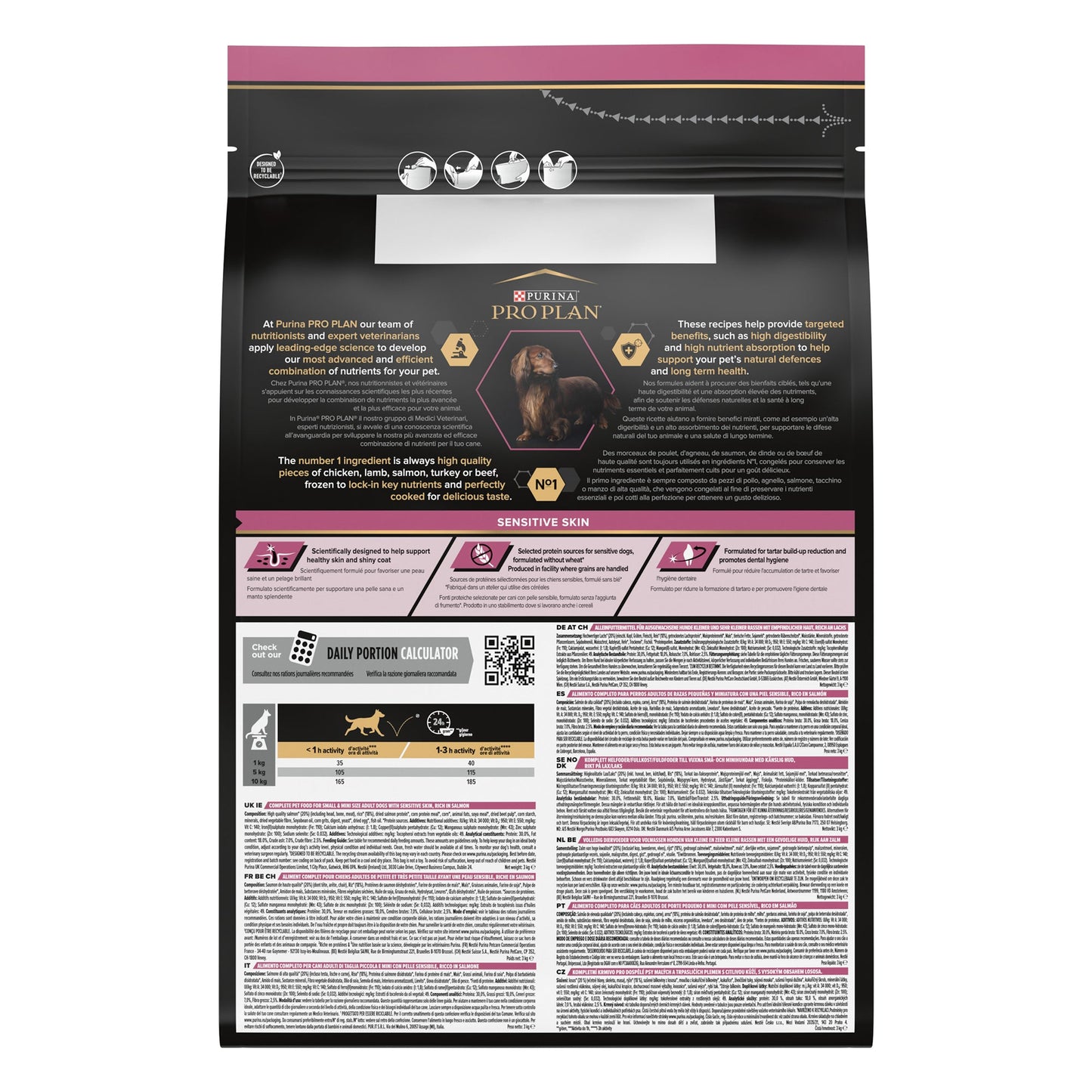 Purina Pro Plan Sensitive Skin Small and Mini Adult, Dry Dog food with Salmon, 3 kg