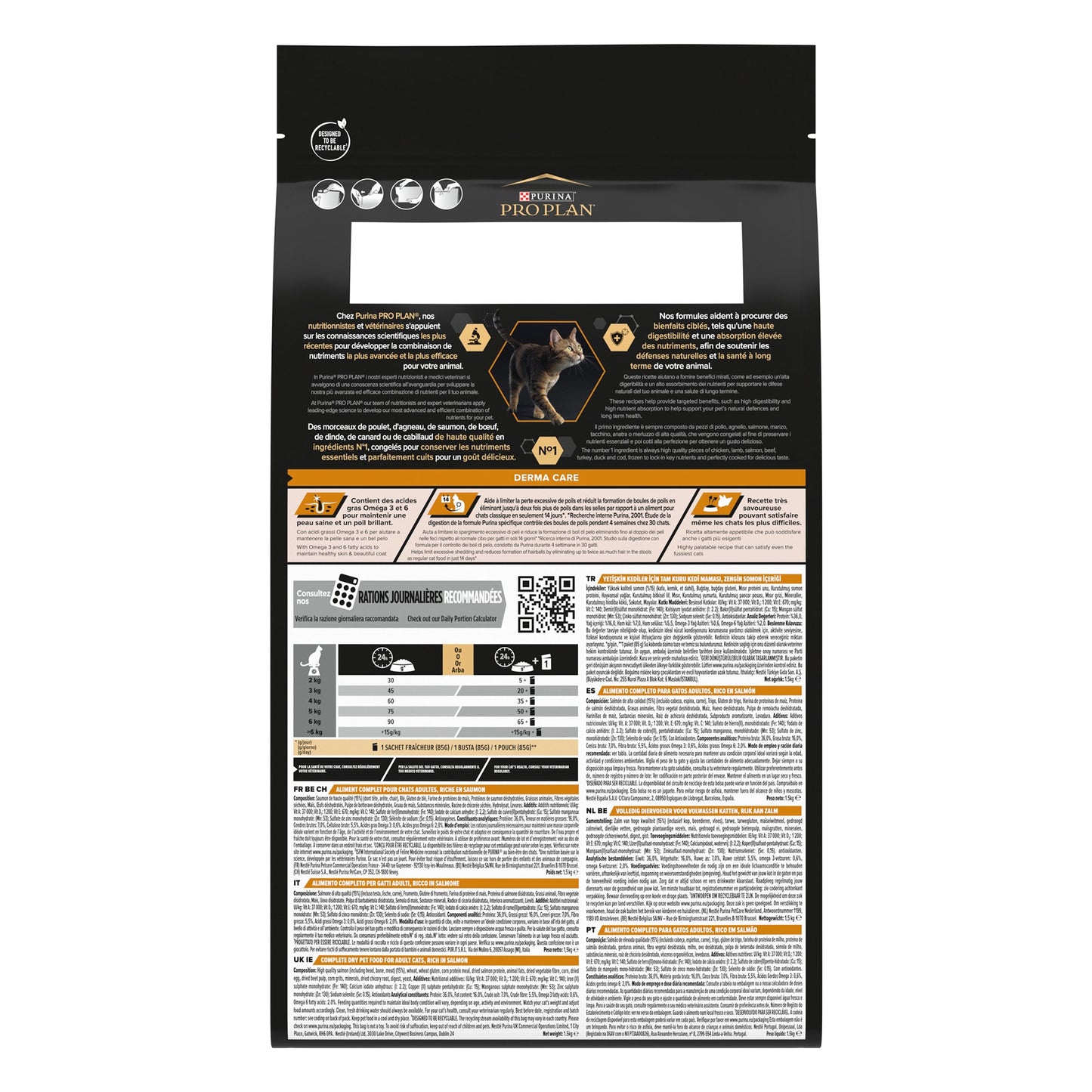 Purina Pro Plan Adult Derma Care, Dry Cat Food with Salmon, 1.5 kg