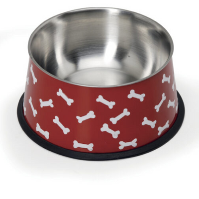 Camon “Chic Bowl” Stainl.Steel Bowl Covered with Leather Cover + Bone- Large