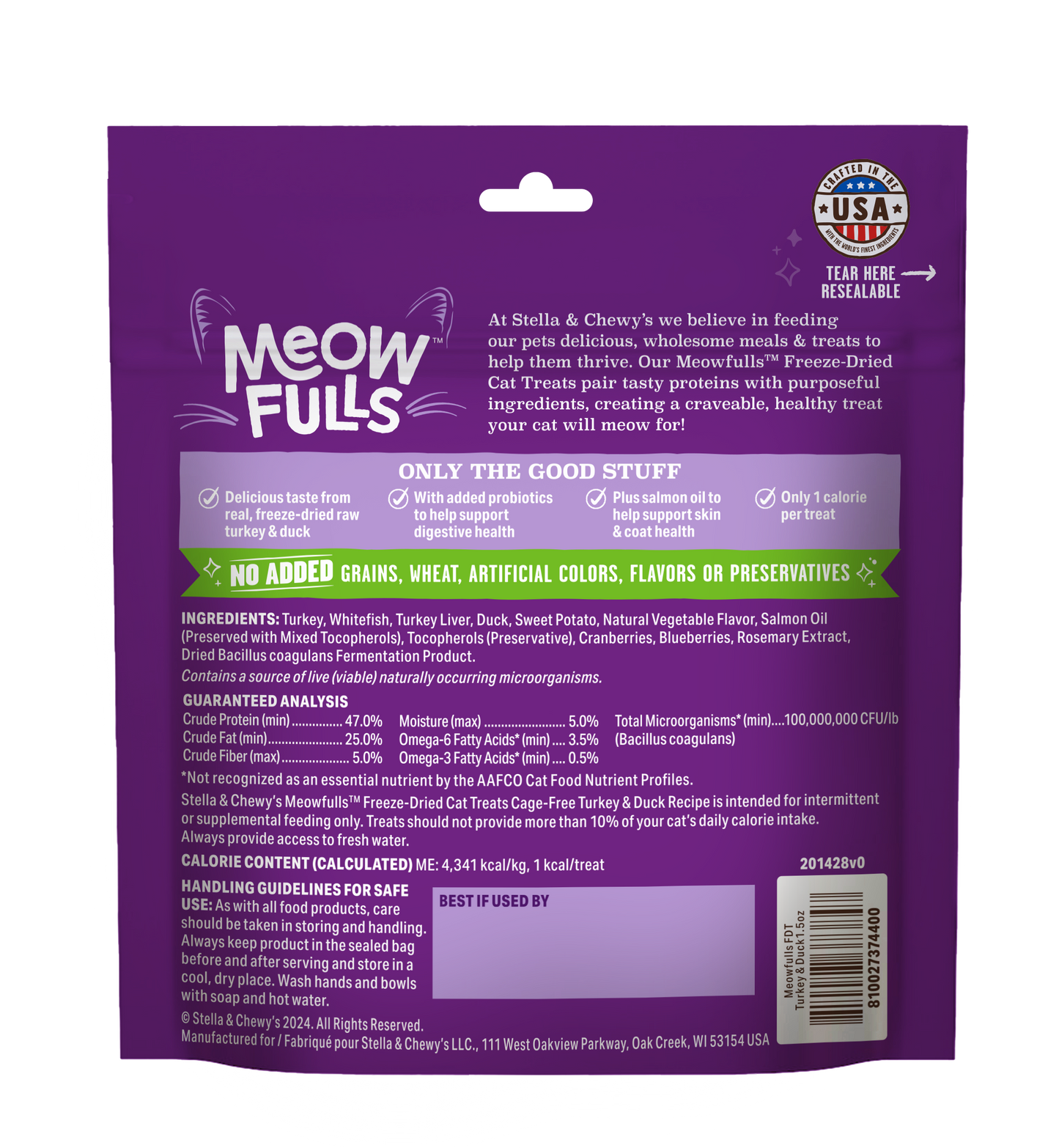 Stella & Chewys Meowfulls Freeze Dried Cat Treats Turkey & Duck Recipe - 1.5 oz