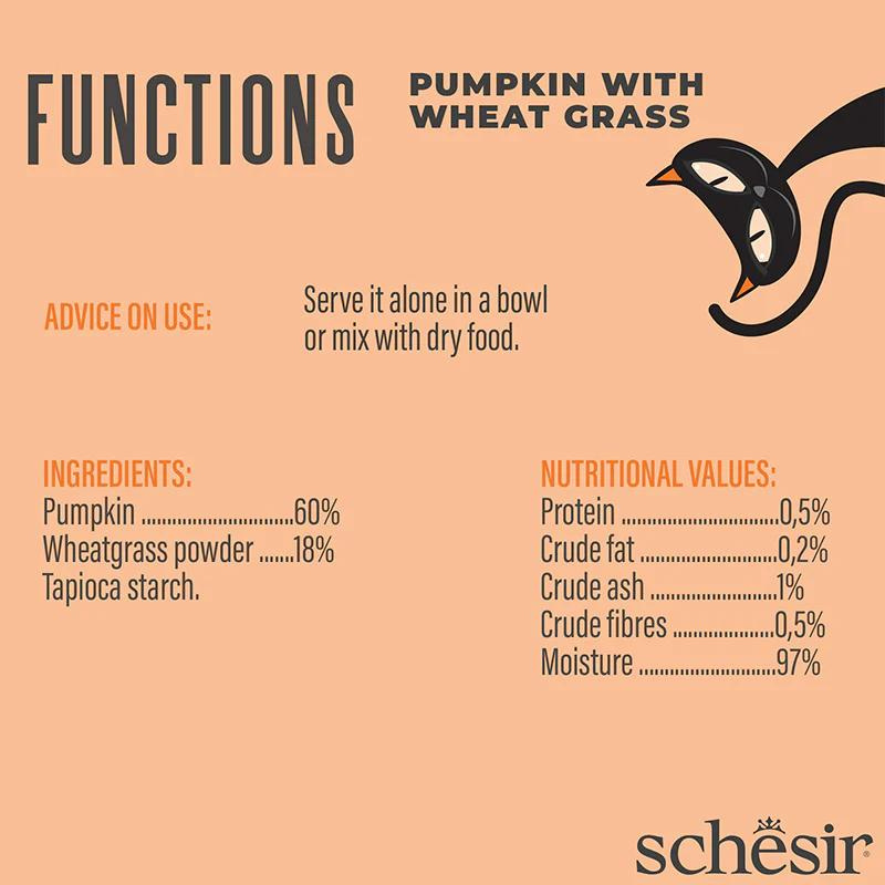 Schesir Functions Cat Pouch Digestive Topper Pumpkin with Wheat Grass 40g