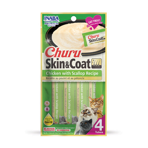 Inaba Churu Skin & Coat Chicken with Scallop Recipe - 4PCS/PK - 56g
