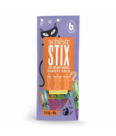 Schesir Stix Treat Variety Pack  6x15g - Mixed Flavors: Chicken,Duck & Salmon