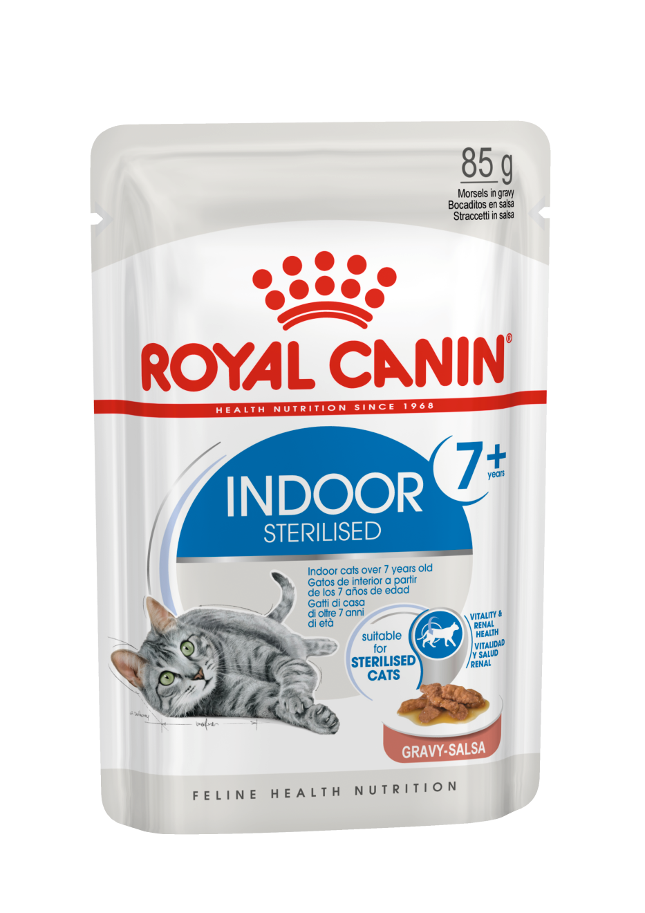 Royal Canin Indoor 7 Cat Wet Food 12x85g Pouches available at PetCentral Qatar