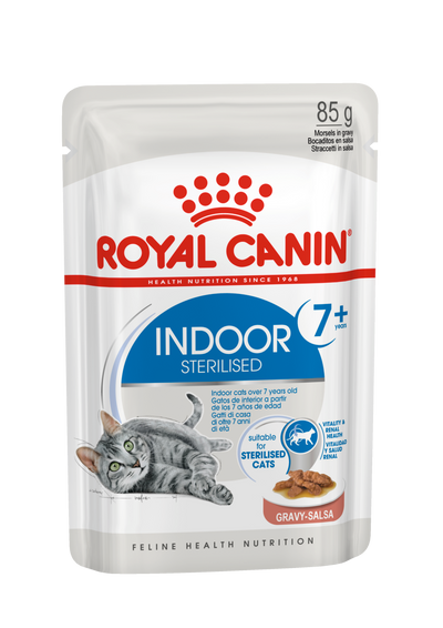 Royal Canin Indoor 7 Cat Wet Food 12x85g Pouches available at PetCentral Qatar