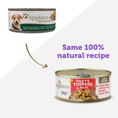 Applaws Taste Toppers in Broth Chicken with Beef Wet Dog Food 156g Tin