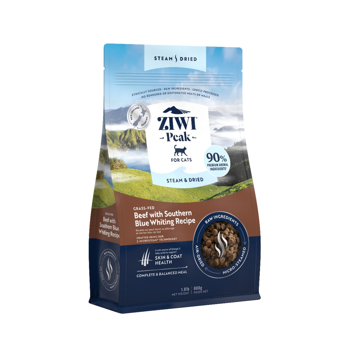 ZIWI Peak Steam & Dried Grass-Fed Beef with Southern Blue Whiting Recipe Dry Cat Food 2.2KG/NA